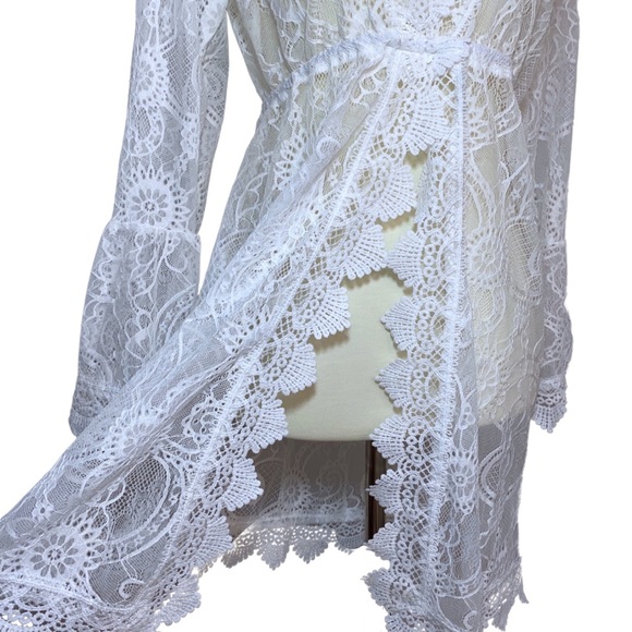 White Scalloped Lace Boho Beach Dress Coverup - Picture 10 of 15